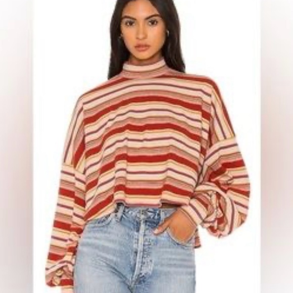 Free People Steph Striped Mock Turtleneck Top XS - Picture 1 of 6